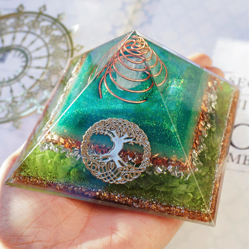 Olivenorma "Tree of Life" Clear Crystal Peridot Orgone Pyramid - image 6