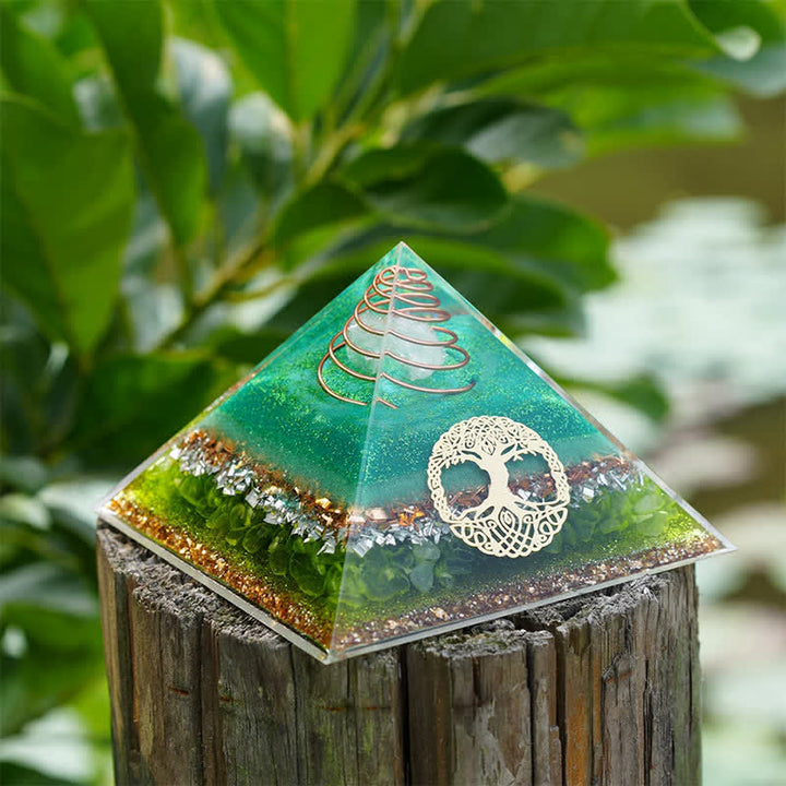 Olivenorma "Tree of Life" Clear Crystal Peridot Orgone Pyramid - image 3