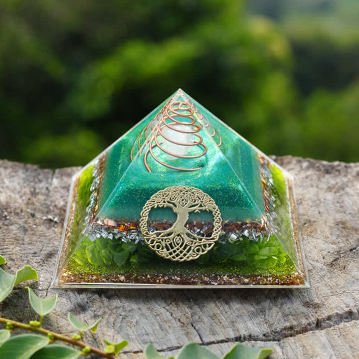 Olivenorma "Tree of Life" Clear Crystal Peridot Orgone Pyramid - image 2