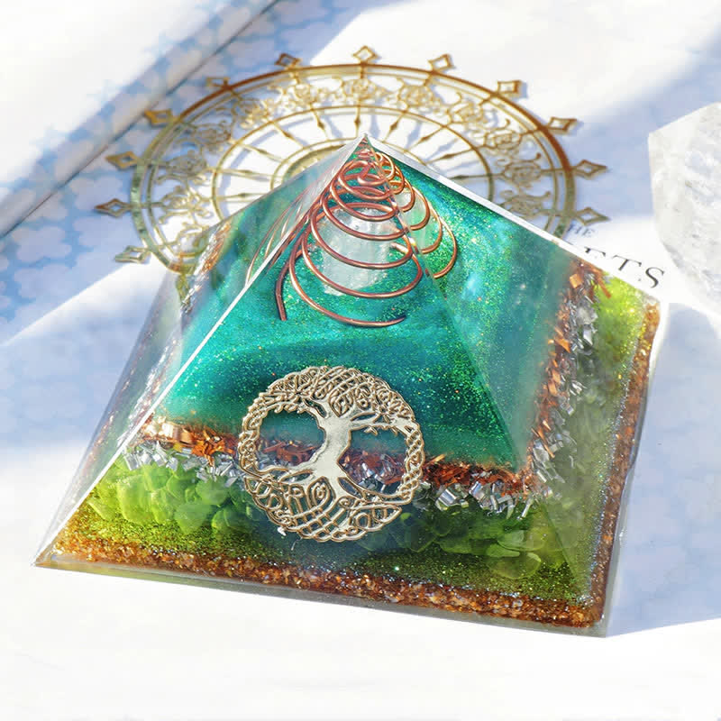Olivenorma "Tree of Life" Clear Crystal Peridot Orgone Pyramid - image 10