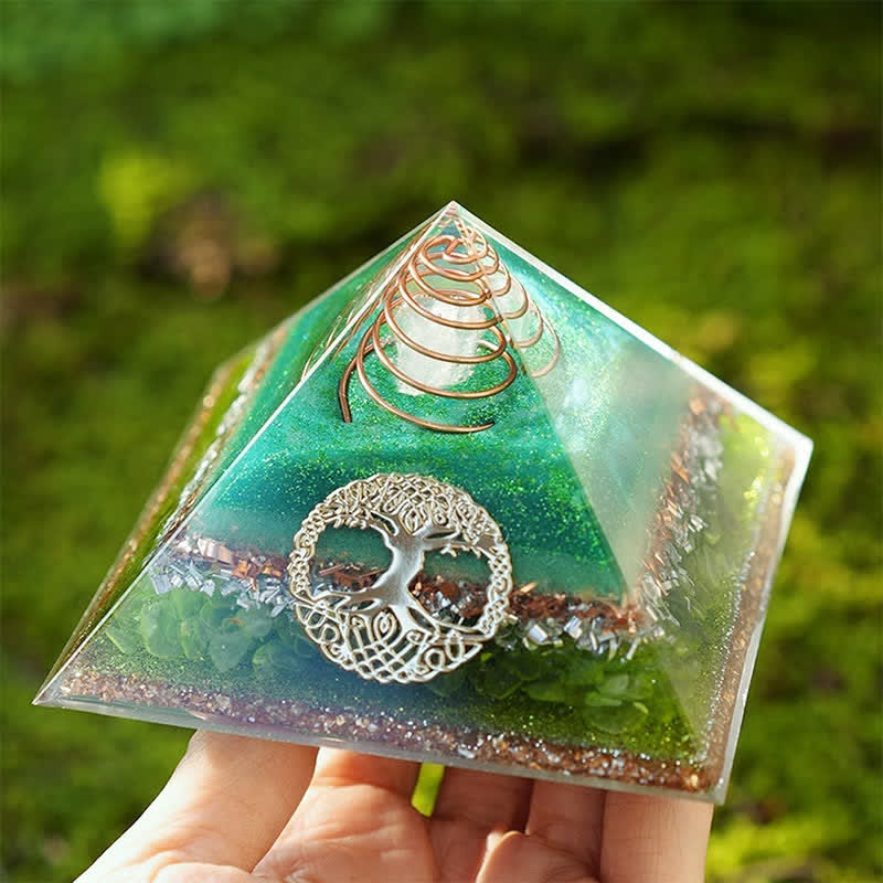 Olivenorma "Tree of Life" Clear Crystal Peridot Orgone Pyramid - image 4