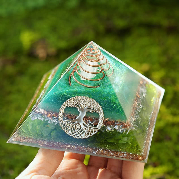Olivenorma "Tree of Life" Clear Crystal Peridot Orgone Pyramid - image 4