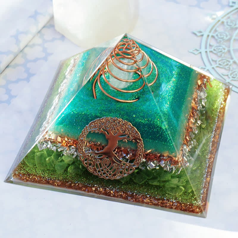 Olivenorma "Tree of Life" Clear Crystal Peridot Orgone Pyramid - image 8