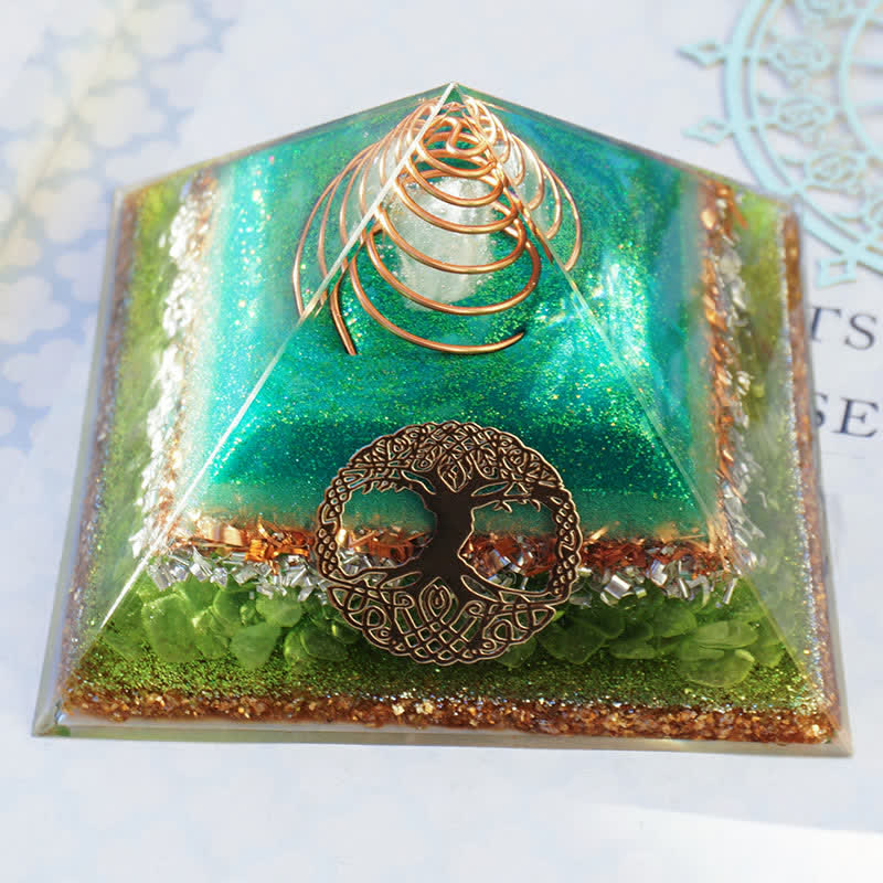Olivenorma "Tree of Life" Clear Crystal Peridot Orgone Pyramid - image 5