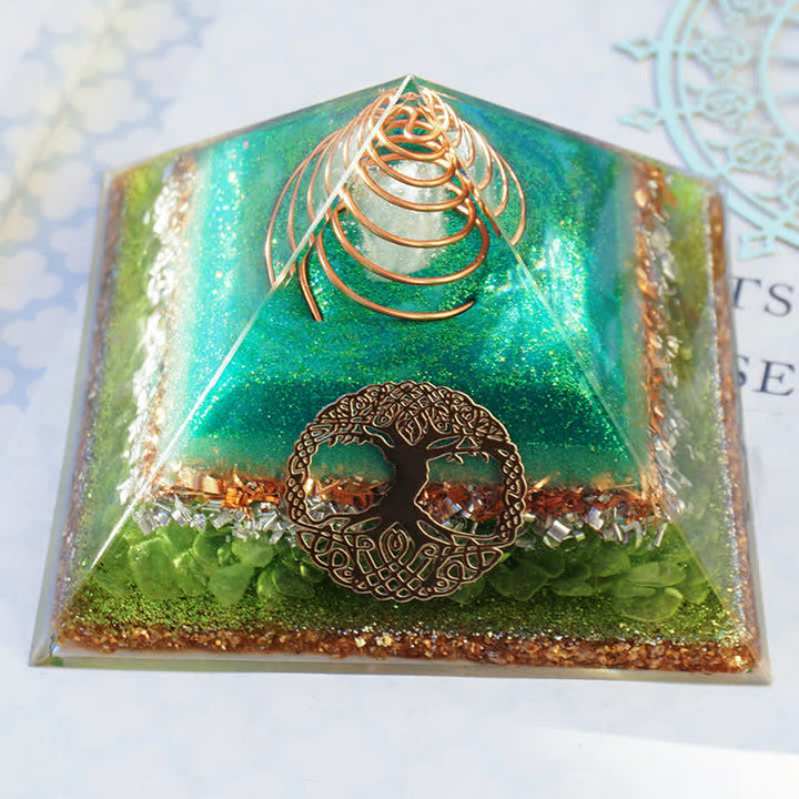 Olivenorma "Tree of Life" Clear Crystal Peridot Orgone Pyramid - image 5
