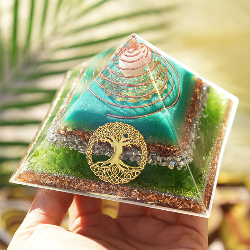 Olivenorma "Tree of Life" Clear Crystal Peridot Orgone Pyramid - image 1