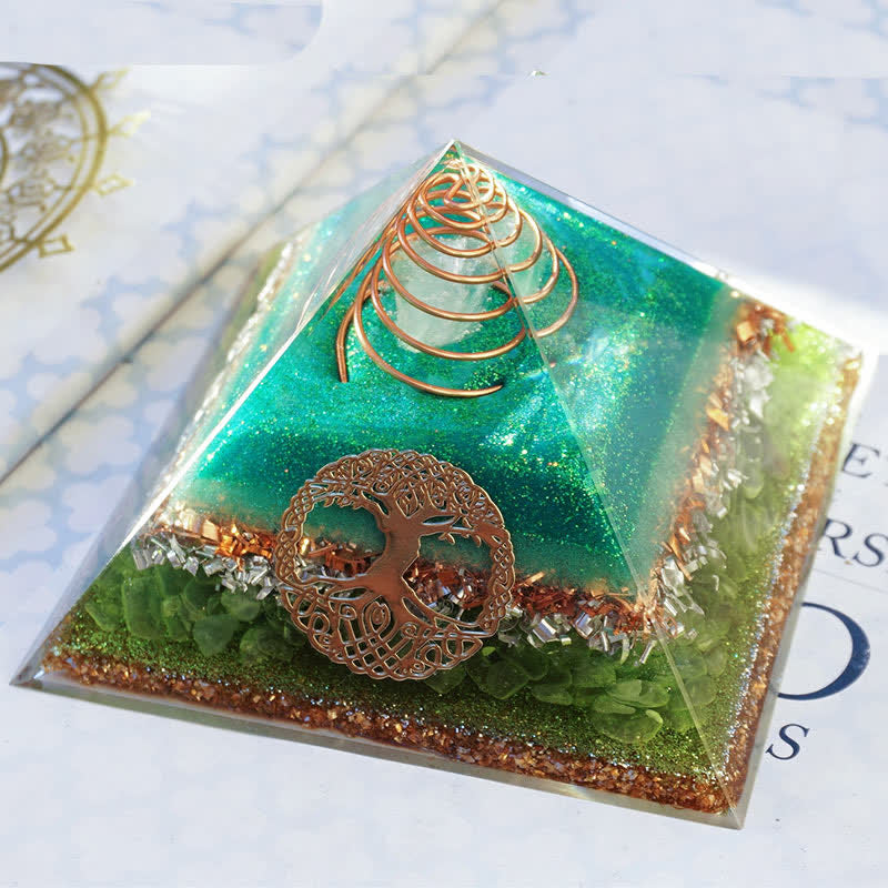 Olivenorma "Tree of Life" Clear Crystal Peridot Orgone Pyramid - image 7