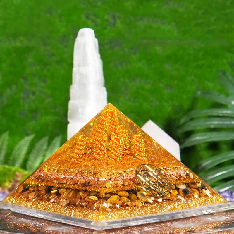 Olivenorma "Fortune" 13cm Natural Tiger Eye Orgone Pyramid - image 1