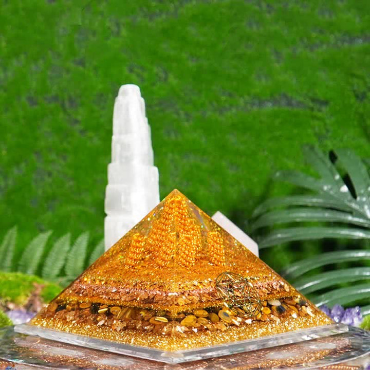Olivenorma "Fortune" 13cm Natural Tiger Eye Orgone Pyramid - 13cm*8cm - image 0