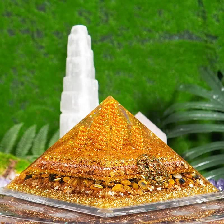 Olivenorma "Fortune" 13cm Natural Tiger Eye Orgone Pyramid - image 4