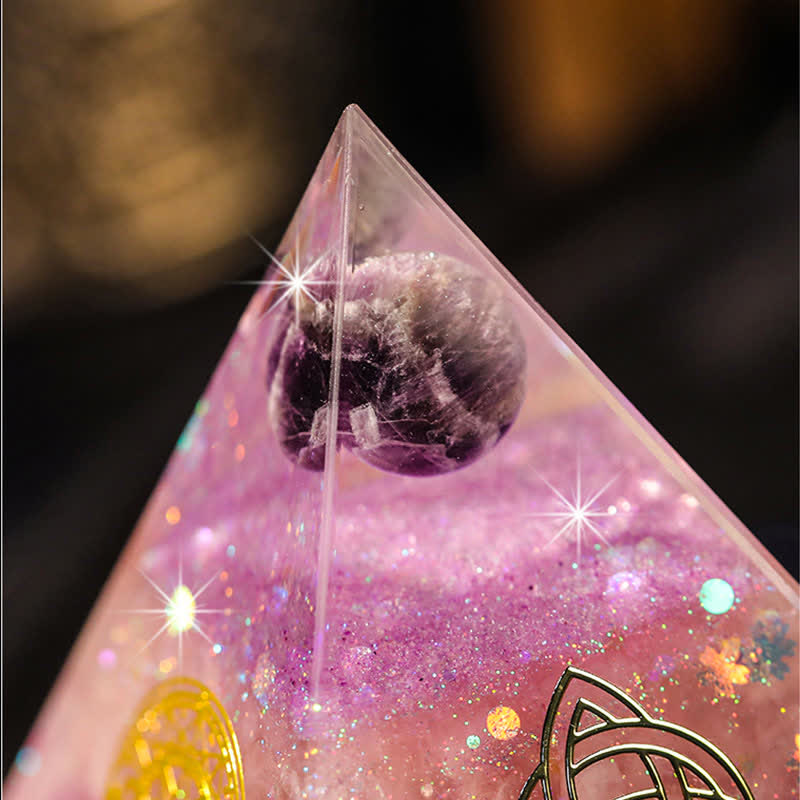 Olivenorma "Luck in Love" Amethyst Rose Quartz Orgone Pyramid - image 5