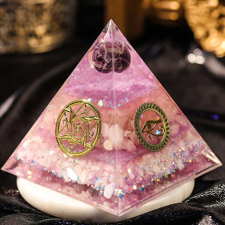 Olivenorma "Luck in Love" Amethyst Rose Quartz Orgone Pyramid - 20cm*20cm - image 0