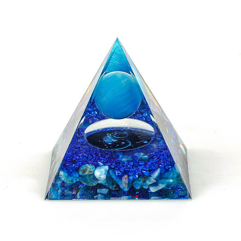 Olivenorma 6cm Natural Stone Constellation Orgone Pyramid - Aquarius & Blue Cat's Eye Stone - image 21