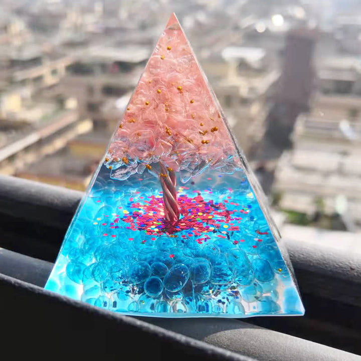 Olivenorma Tree of Life Rose Quartz Aquamarine Orgone Pyramid - image 2