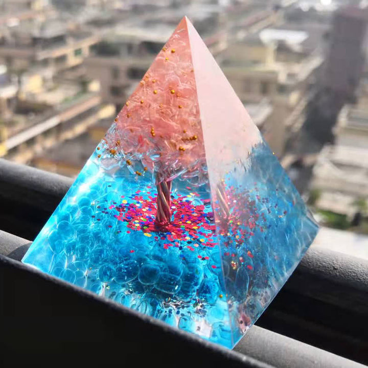 Olivenorma Tree of Life Rose Quartz Aquamarine Orgone Pyramid - image 1