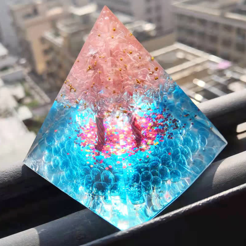 Olivenorma Tree of Life Rose Quartz Aquamarine Orgone Pyramid - image 3