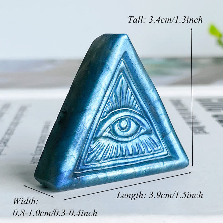 Olivenorma  Natural Labradorite Carved Triangular Evil Eye Decoration - image 9