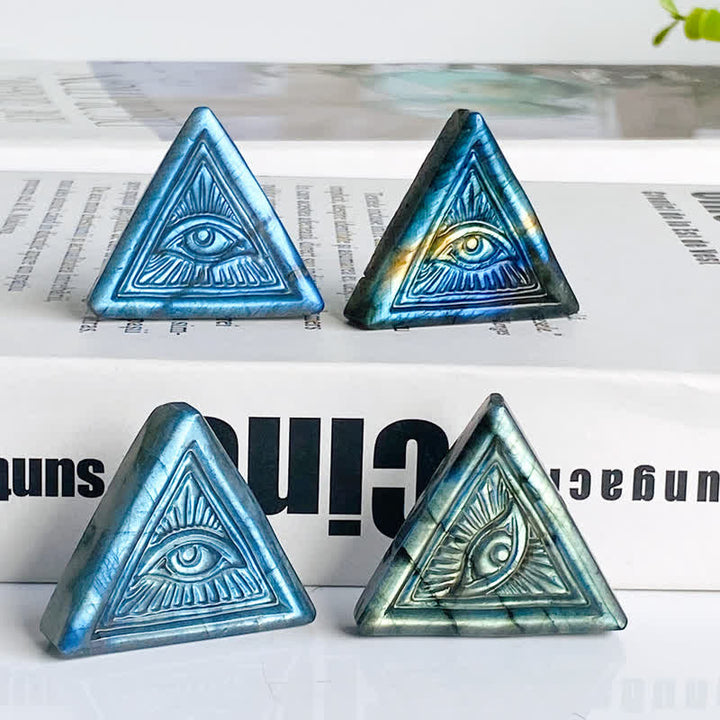 Olivenorma  Natural Labradorite Carved Triangular Evil Eye Decoration - Labradorite - image 0