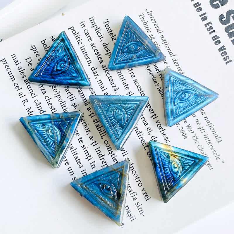 Olivenorma  Natural Labradorite Carved Triangular Evil Eye Decoration - image 4
