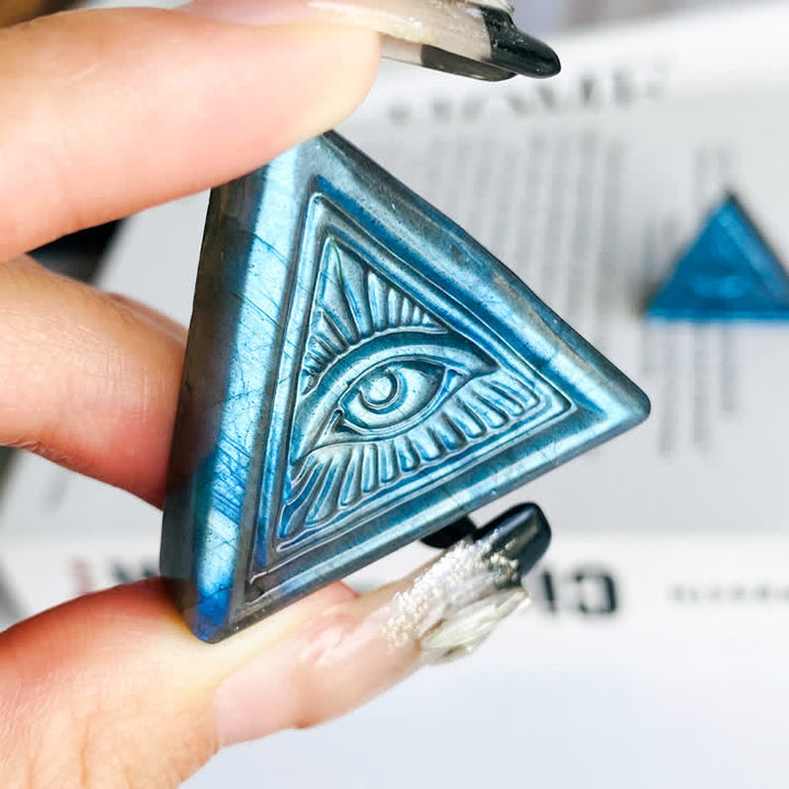 Olivenorma  Natural Labradorite Carved Triangular Evil Eye Decoration - image 1