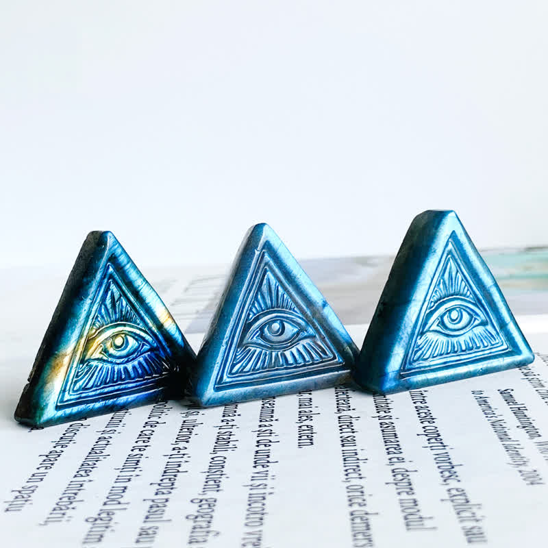 Olivenorma  Natural Labradorite Carved Triangular Evil Eye Decoration - image 5