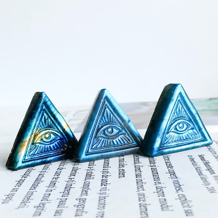 Olivenorma  Natural Labradorite Carved Triangular Evil Eye Decoration - image 5