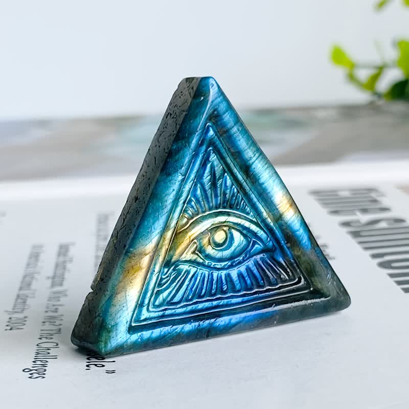 Olivenorma  Natural Labradorite Carved Triangular Evil Eye Decoration - image 6