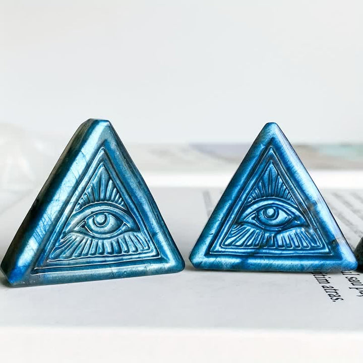 Olivenorma  Natural Labradorite Carved Triangular Evil Eye Decoration - image 7