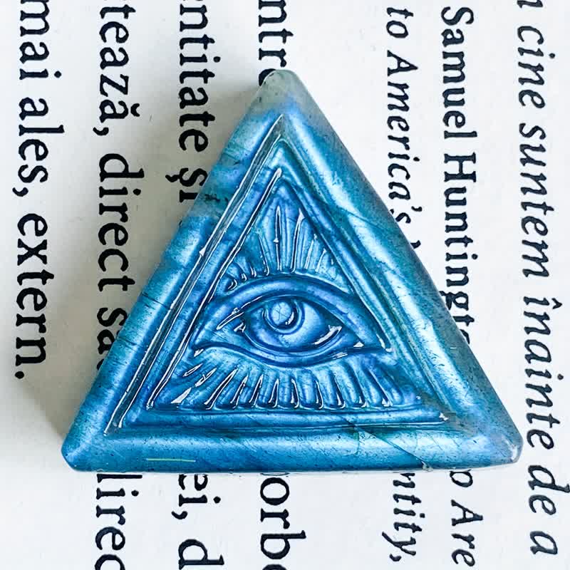 Olivenorma  Natural Labradorite Carved Triangular Evil Eye Decoration - image 2
