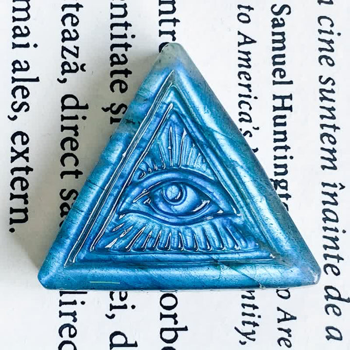 Olivenorma  Natural Labradorite Carved Triangular Evil Eye Decoration - image 2