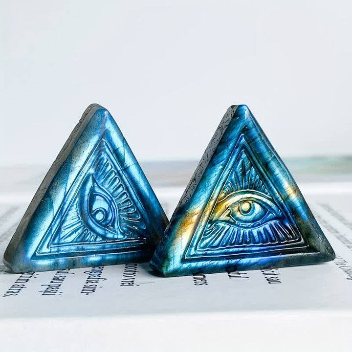 Olivenorma  Natural Labradorite Carved Triangular Evil Eye Decoration - image 8