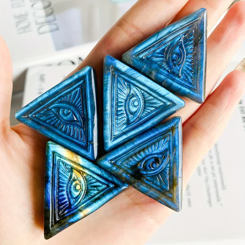 Olivenorma  Natural Labradorite Carved Triangular Evil Eye Decoration - image 3