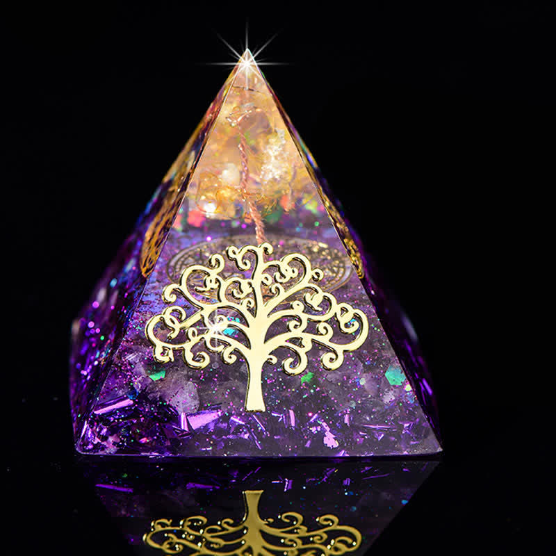 Olivenorma 6cm Tree Of Life Natural Stone Orgone Pyramid - Citrine &  Amethyst - image 12
