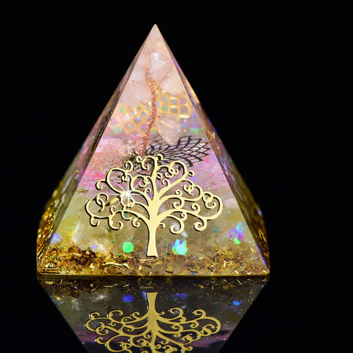 Olivenorma 6cm Tree Of Life Natural Stone Orgone Pyramid - Rose Quartz & Prehnite - image 6
