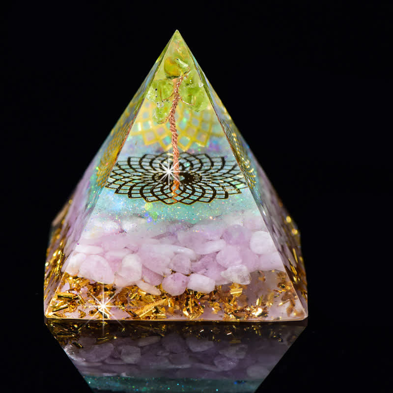 Olivenorma 6cm Tree Of Life Natural Stone Orgone Pyramid - Peridot & Lepidolite - image 7