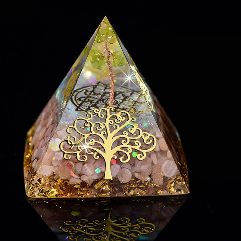Olivenorma 6cm Tree Of Life Natural Stone Orgone Pyramid - Peridot & Sun Stone - image 11