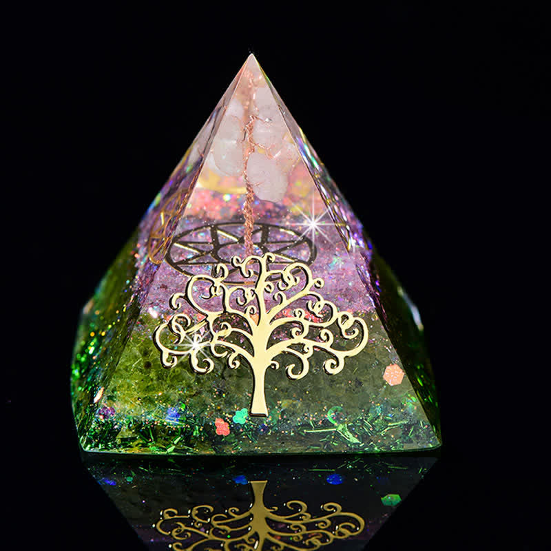 Olivenorma 6cm Tree Of Life Natural Stone Orgone Pyramid - Rose Quartz & Peridot - image 9