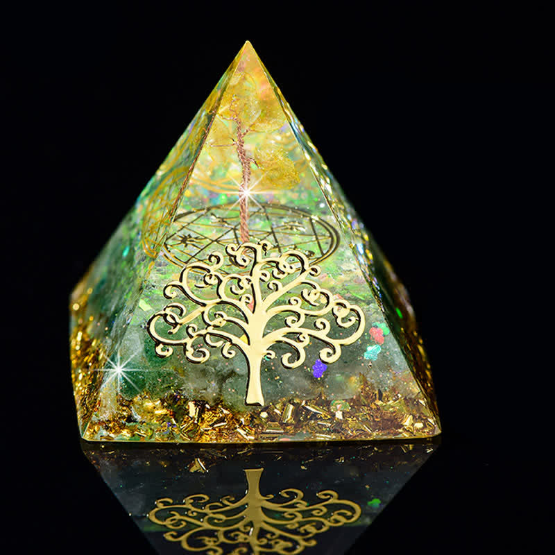 Olivenorma 6cm Tree Of Life Natural Stone Orgone Pyramid - Citrine & Green Strawberry Quartz - image 8