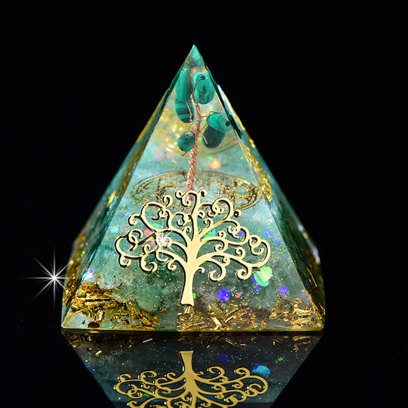 Olivenorma 6cm Tree Of Life Natural Stone Orgone Pyramid - Malachite & Green Strawberry Quartz - image 3