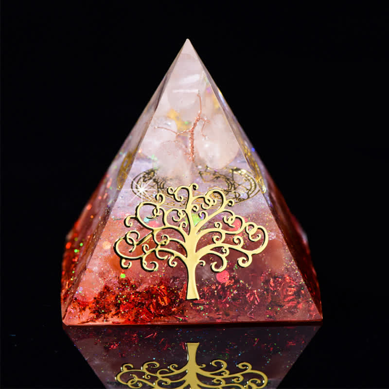 Olivenorma 6cm Tree Of Life Natural Stone Orgone Pyramid - Rose Quartz & Ruby Quartz - image 1