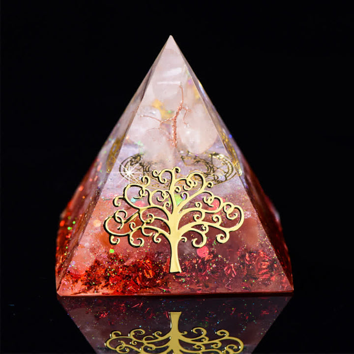 Olivenorma 6cm Tree Of Life Natural Stone Orgone Pyramid - Rose Quartz & Ruby Quartz - image 1