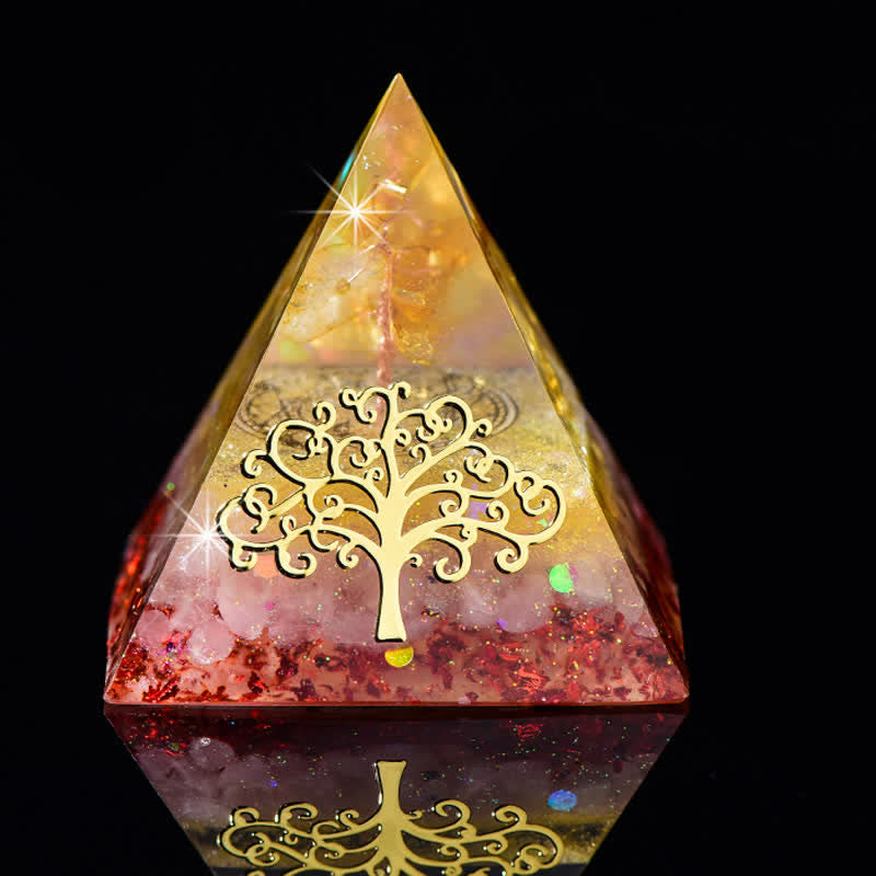 Olivenorma 6cm Tree Of Life Natural Stone Orgone Pyramid - Citrine & Rose Quartz - image 5