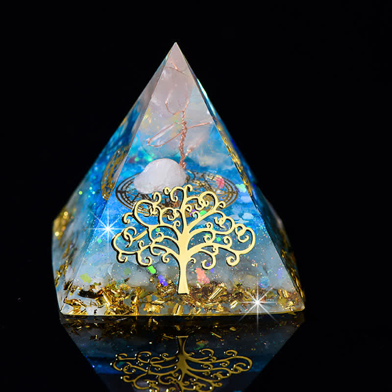 Olivenorma 6cm Tree Of Life Natural Stone Orgone Pyramid - Rose Quartz & Aquamarine - image 15