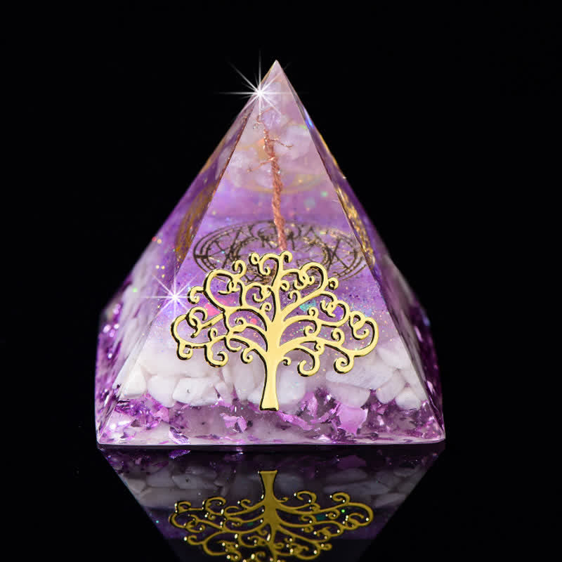 Olivenorma 6cm Tree Of Life Natural Stone Orgone Pyramid - Amethyst & Moonstone - image 16