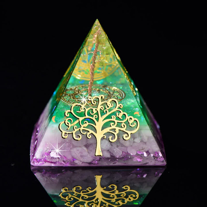 Olivenorma 6cm Tree Of Life Natural Stone Orgone Pyramid - Peridot & Lepidolite & Tree of Life - image 2