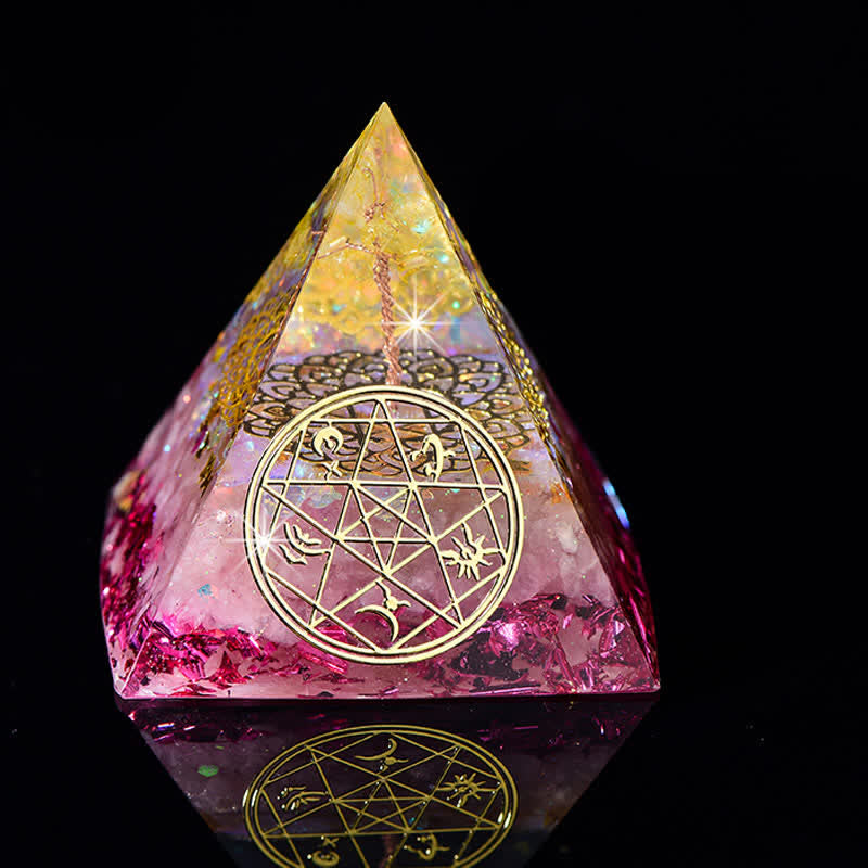Olivenorma 6cm Tree Of Life Natural Stone Orgone Pyramid - Citrine & Rose Quartz & Pentagram - image 10