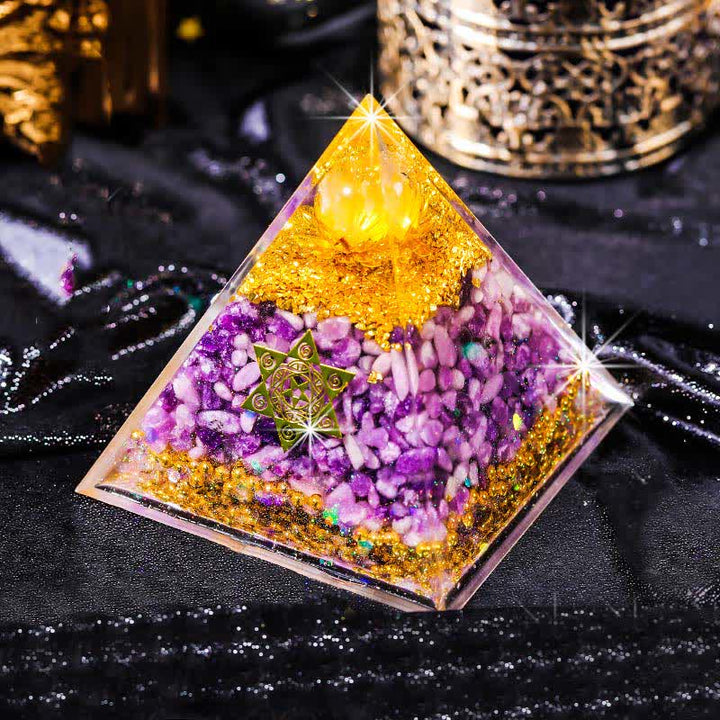 Olivenorma "Double Luck" Clear Crystal Lepidolite Orgone Pyramid - 20cm*20cm - image 0