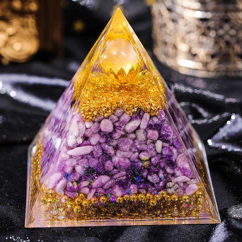 Olivenorma "Double Luck" Clear Crystal Lepidolite Orgone Pyramid - image 2
