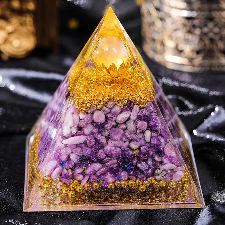 Olivenorma "Double Luck" Clear Crystal Lepidolite Orgone Pyramid - image 2