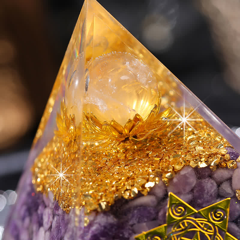 Olivenorma "Double Luck" Clear Crystal Lepidolite Orgone Pyramid - image 5